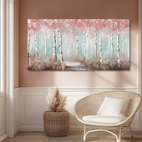 Botanical Wall Art for Girls Room Pink Tree Wall Decor Plant Pictures Wall Art Bedroom Decor for Women Graffiti Wall Paintings Living Room Home Decoration 20"x 40" in Saudi Arabia