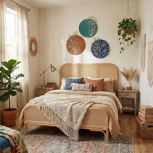 Yerliker 3 Pcs Boho Floral Wall Decor Rustic Wooden Geometric Openwork Botanical Wall Art 7.9 Inch Minimalist Aesthetic Bohemian Wood Hanging Decor for Bedroom Living Room Bathroom Apartment in Kuwait