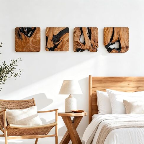 BOTALEGRE 4-Piece Cedar Wood Wall Art Set, Rustic Abstract Wall Decor for Home in Saudi Arabia