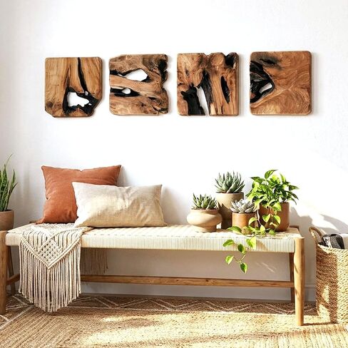 BOTALEGRE 4-Piece Cedar Wood Wall Art Set, Rustic Abstract Wall Decor for Home in Saudi Arabia