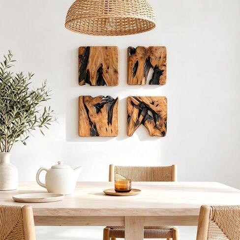 BOTALEGRE 4-Piece Cedar Wood Wall Art Set, Rustic Abstract Wall Decor for Home in Saudi Arabia