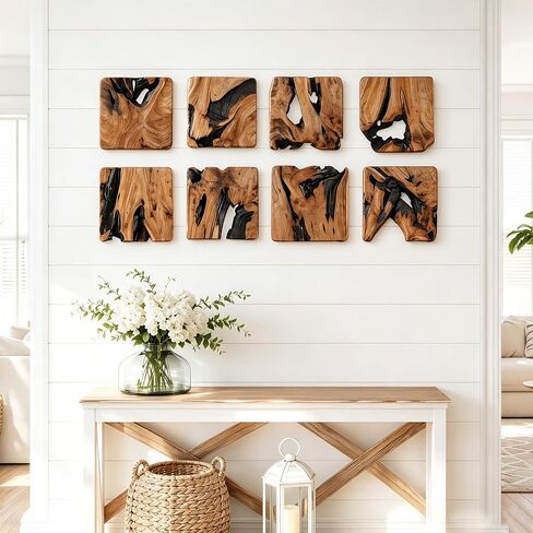 BOTALEGRE 4-Piece Cedar Wood Wall Art Set, Rustic Abstract Wall Decor for Home in Saudi Arabia