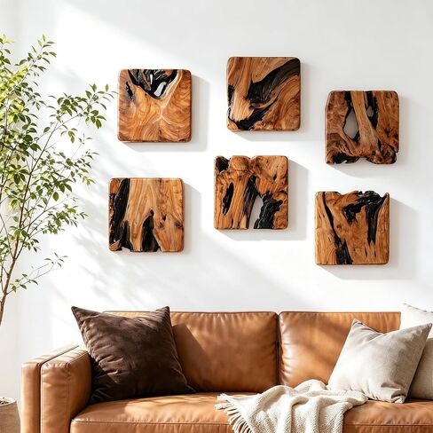 BOTALEGRE 4-Piece Cedar Wood Wall Art Set, Rustic Abstract Wall Decor for Home in Saudi Arabia