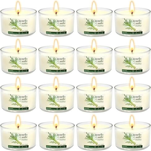 Citronella Candles Outdoor, 16 Pack 1.5oz, Long Burning Portable Travel Size Soy Wax Candles with Natural Citronella Oil, Small Acrylic Jar Candle Set for Patio, Backyard, Camping, Indoor Outside in Saudi Arabia
