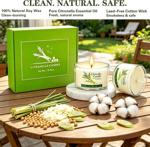 Citronella Candles Outdoor, 16 Pack 1.5oz, Long Burning Portable Travel Size Soy Wax Candles with Natural Citronella Oil, Small Acrylic Jar Candle Set for Patio, Backyard, Camping, Indoor Outside in Saudi Arabia