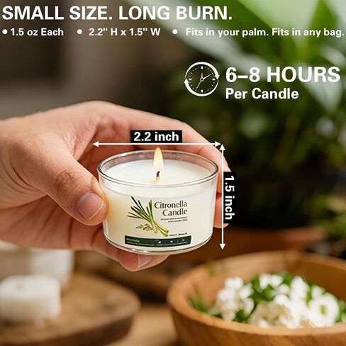Citronella Candles Outdoor, 16 Pack 1.5oz, Long Burning Portable Travel Size Soy Wax Candles with Natural Citronella Oil, Small Acrylic Jar Candle Set for Patio, Backyard, Camping, Indoor Outside in Saudi Arabia