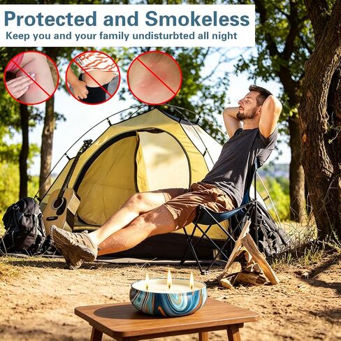 Citronella Candles Outdoor for Patio, 12oz Large 3-Wick Natural Soy Wax Candle, 2 Pack, Total 160H Long Lasting Citronella Oil Candle with Lids, Blue Marble Tin for Backyard, Deck, Camping, Indoor in Saudi Arabia