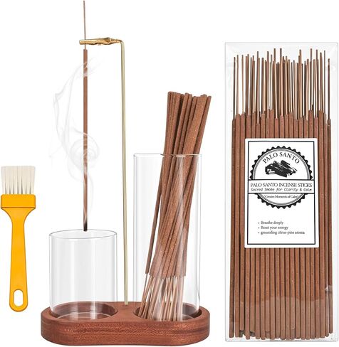 Incense Holder with 40 Pcs Palo Santo Incense Sticks - Incense Burner Holder with Glass Ash Catcher Relaxation, Purification, Meditation, Yoga Gift in Saudi Arabia
