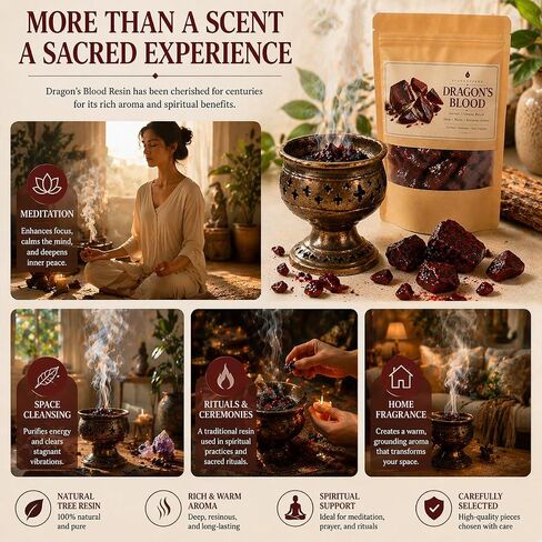 Dragon’s Blood Resin, Premium Natural Resin Incense for Meditation, Aromatherapy, Spiritual Rituals & Home Fragrance, Rich Crimson Resin (30g / 120g) (Dragon's Blood 30g) in Kuwait