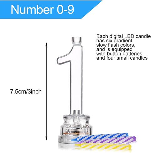 Boao 50 Pcs Birthday Number Candle Set Includes 10 Pcs Multicolor LED Flashing Number Candles with Transparent Shell and 40 Pcs Wax Candles(Colored Candle Style) in Kuwait