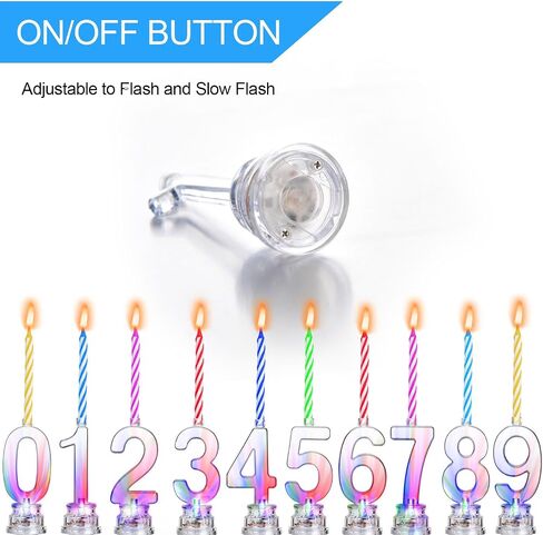 Boao 50 Pcs Birthday Number Candle Set Includes 10 Pcs Multicolor LED Flashing Number Candles with Transparent Shell and 40 Pcs Wax Candles(Colored Candle Style) in Kuwait