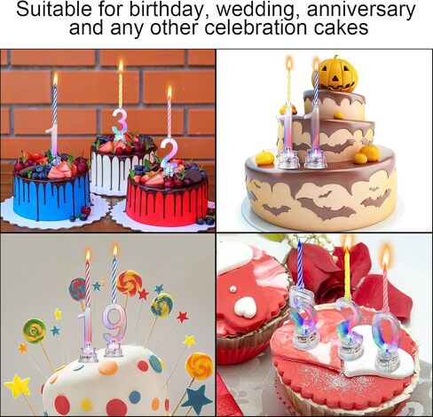 Boao 50 Pcs Birthday Number Candle Set Includes 10 Pcs Multicolor LED Flashing Number Candles with Transparent Shell and 40 Pcs Wax Candles(Colored Candle Style) in Kuwait