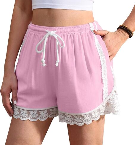 TARSE Womens Linen Shorts Lace Trim Drawstring Casual Lounge 2026 Summer Y2K Beach Bottoms Beach Shorts in Saudi Arabia