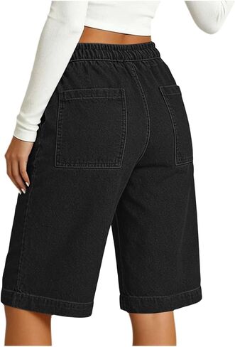 Women's Elastic High Waist Bermuda Shorts Relaxed Fit Walking Shorts with Pockets and Drawstring in Kuwait