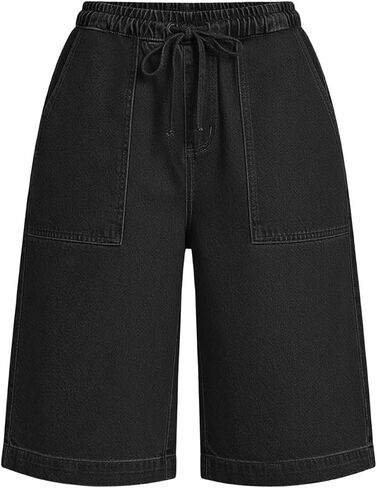 Women's Elastic High Waist Bermuda Shorts Relaxed Fit Walking Shorts with Pockets and Drawstring in Kuwait