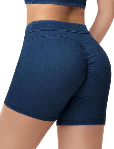 THE GYM PEOPLE Women's Scrunch Booty Lifting Jean Shorts Stretchy Pull On Skiny Denim Shorts in Kuwait