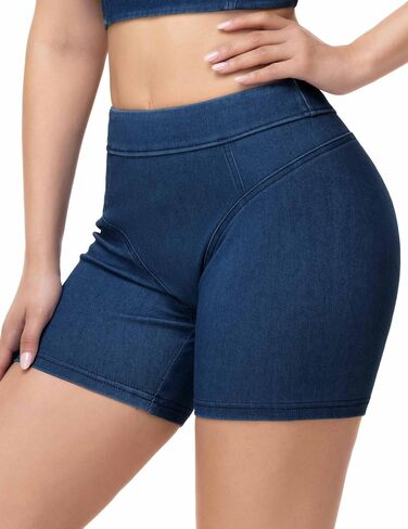 THE GYM PEOPLE Women's Scrunch Booty Lifting Jean Shorts Stretchy Pull On Skiny Denim Shorts in Kuwait