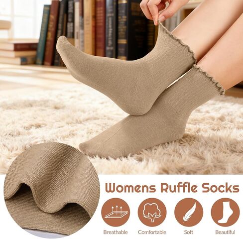 Ruffle Socks for Women, 15 Pairs Frilly Crew Dress Socks with Lettuce Trim, Cute Breathable Ankle Sock for Mary Janes, Ballet Flats, Sneakers, Boots in Kuwait