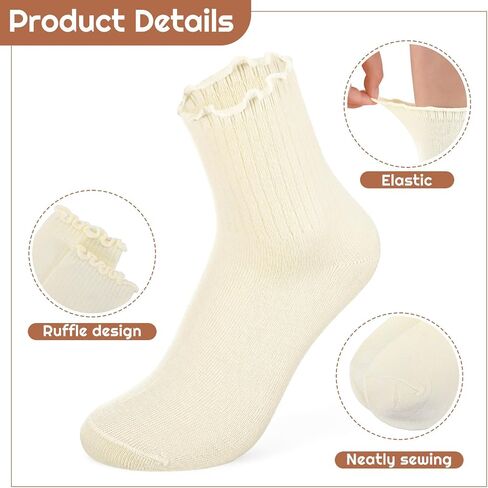 Ruffle Socks for Women, 15 Pairs Frilly Crew Dress Socks with Lettuce Trim, Cute Breathable Ankle Sock for Mary Janes, Ballet Flats, Sneakers, Boots in Kuwait