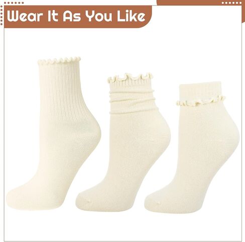 Ruffle Socks for Women, 15 Pairs Frilly Crew Dress Socks with Lettuce Trim, Cute Breathable Ankle Sock for Mary Janes, Ballet Flats, Sneakers, Boots in Kuwait
