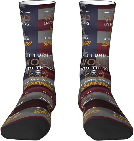 I Turn Wood Into Things Carpenter Woodworking Adult Polyester Crew Socks Breathable Moisture-Wicking Athletic Running in Kuwait