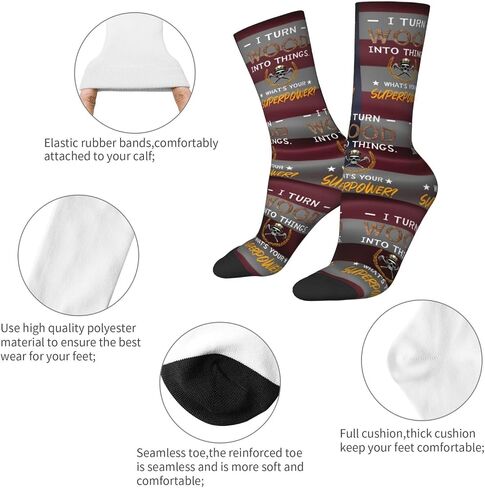 I Turn Wood Into Things Carpenter Woodworking Adult Polyester Crew Socks Breathable Moisture-Wicking Athletic Running in Kuwait