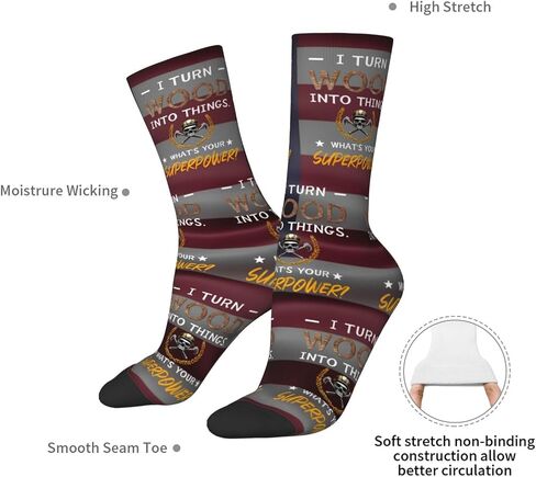 I Turn Wood Into Things Carpenter Woodworking Adult Polyester Crew Socks Breathable Moisture-Wicking Athletic Running in Kuwait