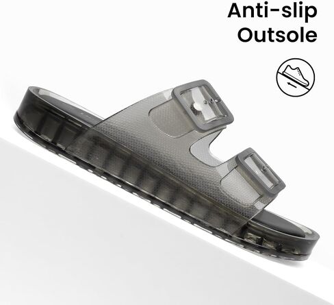 Black Sandals Slides for Women Slip On Double Buckle Adjustable Non Slip Beach Thick Translucent Sandals for Summer Travel Vacation Shower Wear Size 7 in Saudi Arabia