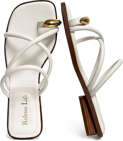 REFRASE LIFE Women's Toe Ring Slide Sandals Strappy Toe Loop Slip On Open Toe Flip Flops, Casual Summer Beach Shoes in Saudi Arabia