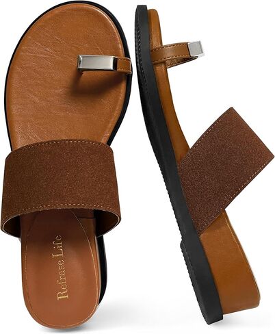 REFRASE LIFE Women's Toe Ring Slide Sandals Strappy Toe Loop Slip On Open Toe Flip Flops, Casual Summer Beach Shoes in Saudi Arabia