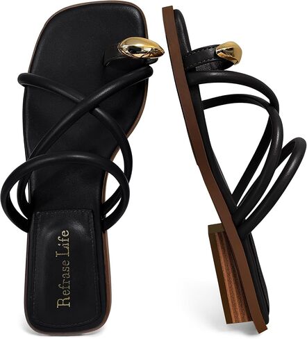 REFRASE LIFE Women's Toe Ring Slide Sandals Strappy Toe Loop Slip On Open Toe Flip Flops, Casual Summer Beach Shoes in Saudi Arabia