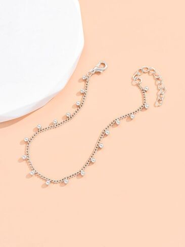 Silver Bead Anklet for Women, Adjustable Dangle Chain Anklet, Minimalist Elegant Summer Beach Accessory in Kuwait
