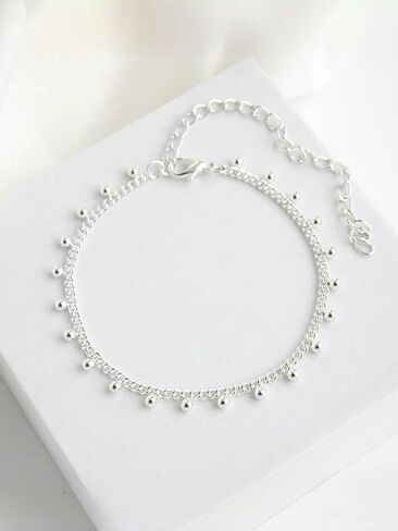 Silver Bead Anklet for Women, Adjustable Dangle Chain Anklet, Minimalist Elegant Summer Beach Accessory in Kuwait