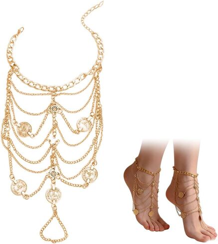 Dainty Toe Ring Chain Anklet Set, Adjustable Beach Foot Jewelry, Bohemian Barefoot Sandals Link Chain Ankle Bracelet for Women, Summer Wedding Boho Foot Chain Jewelry in Saudi Arabia