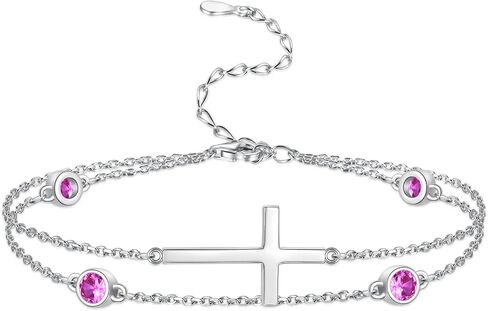 Cross Birthstone Anklet for Women Layered Chain Ankle Bracelet Summer Beach Holiday Foot Jewelry Gifts in Kuwait
