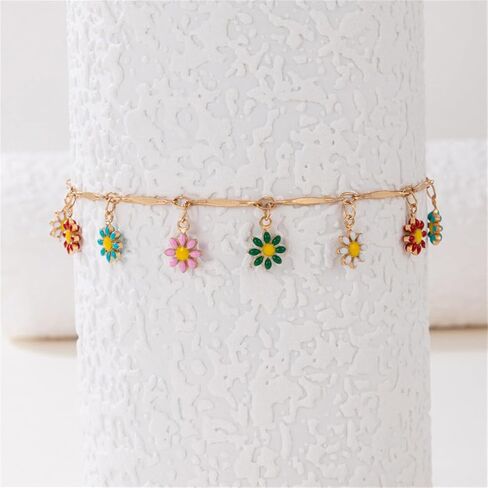 Colorful Daisy Anklet for Women Gold Plated Enamel Flower Chain Ankle Bracelet Boho Beach Foot Jewelry Gift in Kuwait