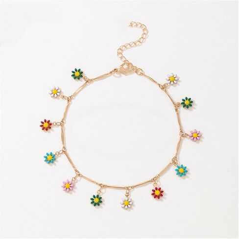 Colorful Daisy Anklet for Women Gold Plated Enamel Flower Chain Ankle Bracelet Boho Beach Foot Jewelry Gift in Kuwait