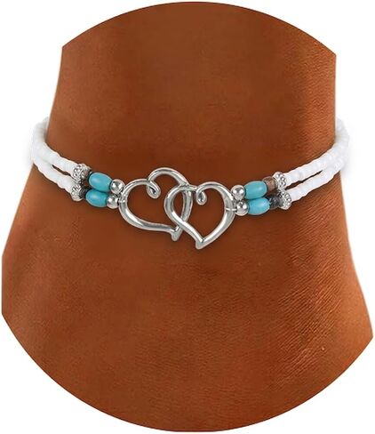 TEBIEKOY Boho Gold Ankle Bracelet Set for Women,Shell Boho Bead Adjustable Anklet, Hawaiian Heart Conch Starfish Foot Jewelry in Saudi Arabia