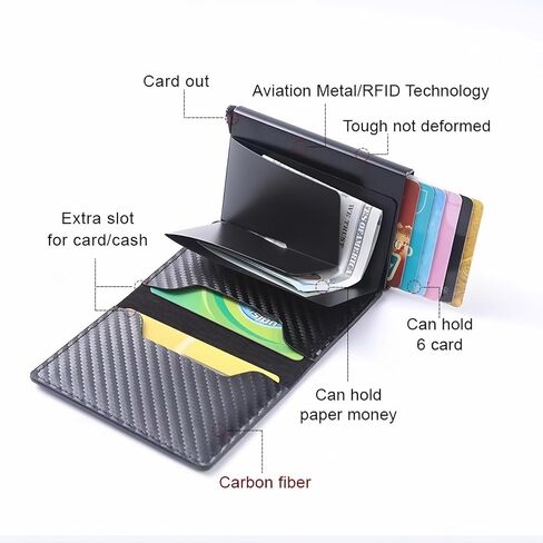 Men's Carbon Fiber Wallet with Aluminum Alloy Cardholder, Automatic Pop-Up Card Mechanism, Slim and Durable Wallet,P1 in Kuwait