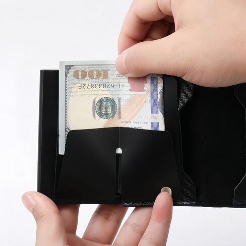 Men's Carbon Fiber Wallet with Aluminum Alloy Cardholder, Automatic Pop-Up Card Mechanism, Slim and Durable Wallet,P1 in Kuwait