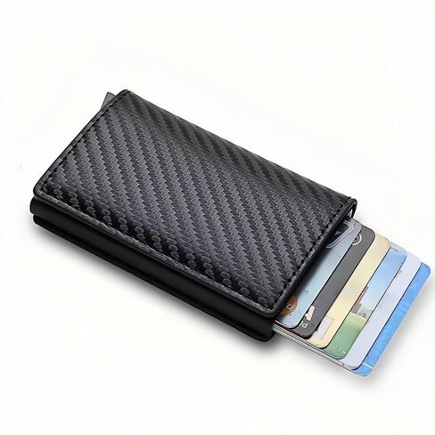 Men's Carbon Fiber Wallet with Aluminum Alloy Cardholder, Automatic Pop-Up Card Mechanism, Slim and Durable Wallet,P1 in Kuwait