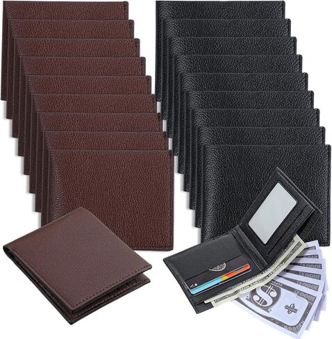 18 Pcs Leather Bifold Wallets for Men,Men’s Wallet Bulk for DIY Engraving,With money clip,card holder, Brown and Black in Kuwait