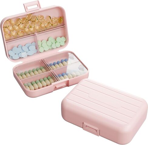 Small Travel Pill Box, Double Layer 7-Compartments Pill Organizer, 3.1" x 3.1" x 1.4" Portable Weekly Pill Case Container for Pocket, 7 Day Compact Medicine Holder for Vitamins, Fish Oils Pink in Saudi Arabia