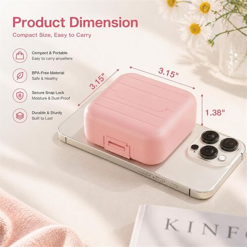 Small Travel Pill Box, Double Layer 7-Compartments Pill Organizer, 3.1" x 3.1" x 1.4" Portable Weekly Pill Case Container for Pocket, 7 Day Compact Medicine Holder for Vitamins, Fish Oils Pink in Kuwait