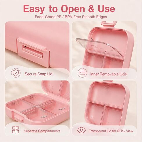 Small Travel Pill Box, Double Layer 7-Compartments Pill Organizer, 3.1" x 3.1" x 1.4" Portable Weekly Pill Case Container for Pocket, 7 Day Compact Medicine Holder for Vitamins, Fish Oils Pink in Kuwait