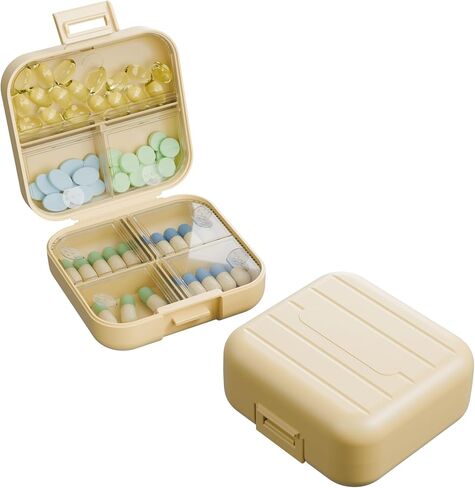 Small Travel Pill Box, Double Layer 7-Compartments Pill Organizer, 3.1" x 3.1" x 1.4" Portable Weekly Pill Case Container for Pocket, 7 Day Compact Medicine Holder for Vitamins, Fish Oils Pink in Kuwait