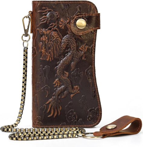 Motorcycle Chain Wallet for Men Tri-fold Long Biker Wallet with Heavy Duty Chain for Bikers Truckers Hunters in Saudi Arabia
