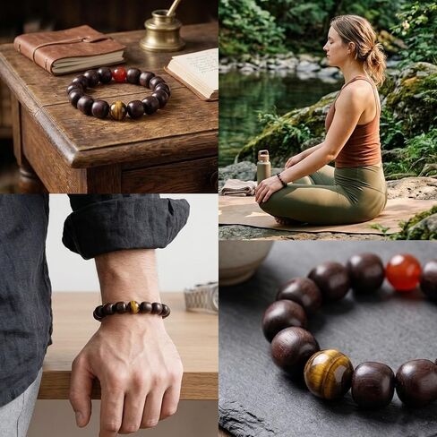 Authentic Red Sandalwood Bracelet, Handmade Mala Bead Bracelet for Prayer Stress Relief, Mindfulness, Zen Gift in Kuwait