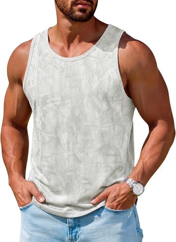 Runcati Men's Workout Tank Tops Athletic Gym Sleeveless Muscle Shirt Casual Tie Dye Graphic Summer Hipster T Shirts in Kuwait