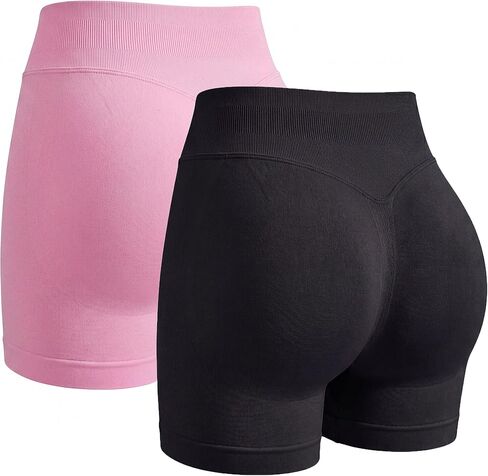 mysuntown 2 Pack Women Workout Shorts, 4.5" High Waisted Butt Lifting Shorts for Running Yoga Gym, Seamless Biker Shorts in Saudi Arabia